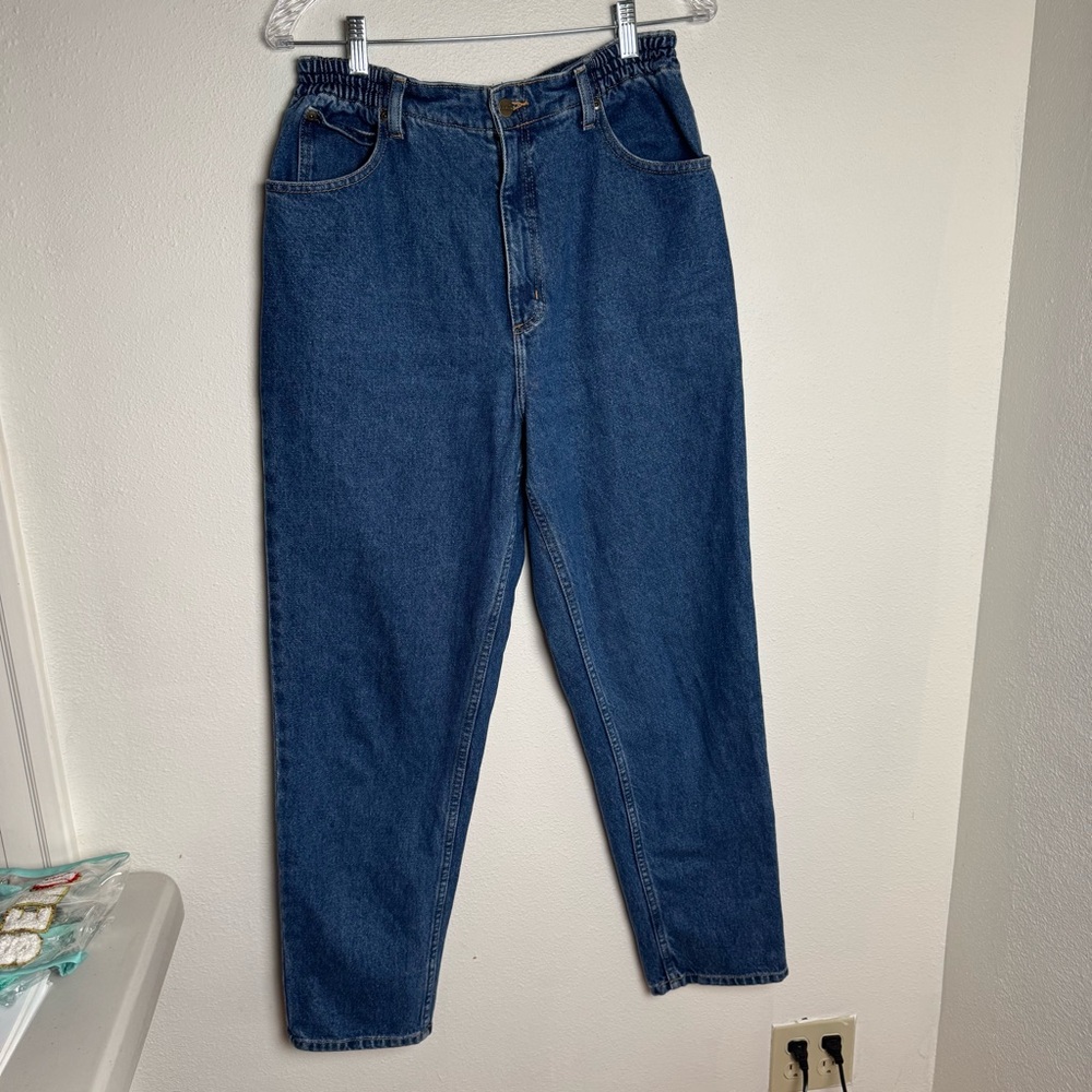 L.L. Bean High Rise‎  Mom Blue Jeans elastic waist combo